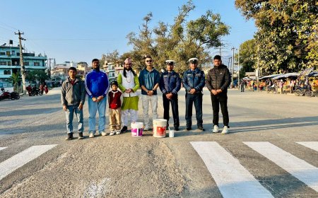 नेतृवोहीन निकाय द्वारा ध्यानकर्षण नहुदा युवाहरूको पहलमा ट्राफिक चोकमा जेब्रा क्रस निर्माण